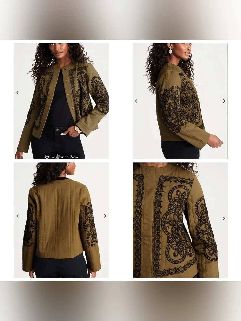 NWT J. Jill Pure Jill Embroidered Snap-Front Jacket Olive Green 100% Cotton XL